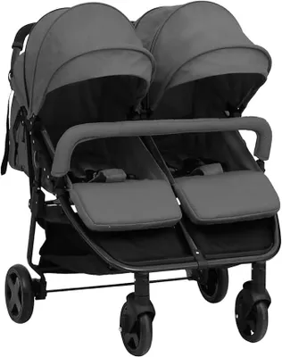 Produktbild von Geschwisterwagen Dunkelgrau und Schwarz Stahl,Baby & Kleinkind,Babytransport,Kinderwagen-10360