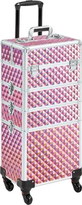 Produktbild von Yaheetech 4-in-1 Kosmetikkoffer, Trolley Schminkkoffer, Großer Make up Koffer, Abschließbar Multikoffer Friseurkoffer Beauty Case mit Rollen und Schublade, Rosa