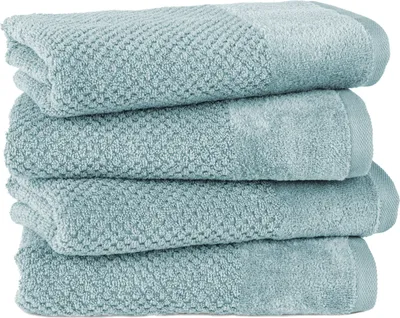 Produktbild von Pure Label 4-TLG Handtücher Set mit Aufhängeschlaufen aus Baumwolle, saugstark und weich | 4er Pack Handtücher 50x100 cm aus Baumwolle, Blau-Türkis