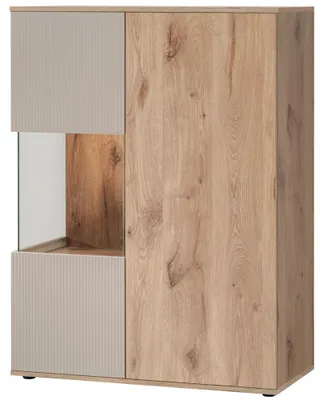 Produktbild von Wohnzimmer Standvitrine mit 90 cm Breite in Eiche mit Kaschmir, 2 Türen - CARRICA-164