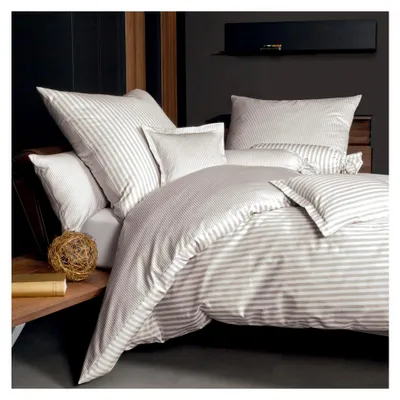 Produktbild von Mako Seidensatin Wendebettwäsche modernclassic 80x80 cm natur