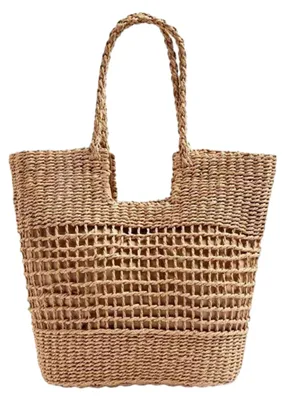Produktbild von Strandtasche aus Stroh, gewebte Sommertasche, große Schultertasche, Strohhandtaschen und -geldbörsen für Damen