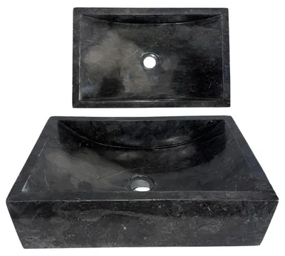 Produktbild von Lendo Online Marmor Waschbecken 45x30x12 cm Schwarz