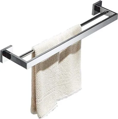 Obrázek produktu pro Držák na ručníky, 60 cm, nerezová ocel, chrom, dvojitý, design pro koupelnu, kuchyň