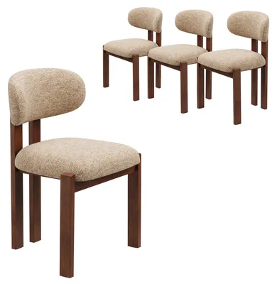 Image de Lot de 4 chaises de salle à manger en chenille,bois massif marron, assise confortable,style nordique,camel