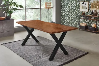 Produktbild von Esstisch Baumkante Akazie nussbaumfarben 280 x 100 cm X-Gestell schwarz FREDERIK