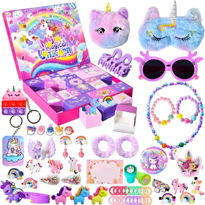 Image de Calendrier de l'Avent 2026 pour filles - Calendrier de compte à rebours de Noël pour enfants - Avec 24 surprises de Noël comprenant des bijoux, un bracelet et des accessoires pour cheveux