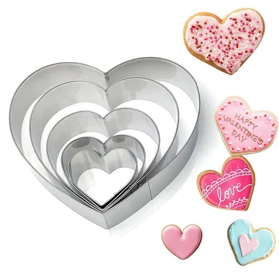 Produktbild von Ausstechform Herz Keksausstecher Plätzchenausstecher - 5 Stück - Edelstahl - Groß und klein - Für Valentinstag