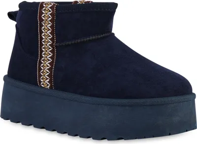 Produktbild von VAN HILL Damen Warm Gefütterte Winter Boots Bequeme Stickereien Schuhe 841343, Farbe: Dunkelblau, Größe: 37