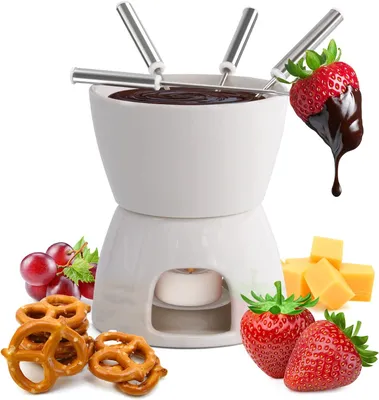 Zdjęcie produktu dla zestaw do czekoladowego fondue joeji's Kitchen Ceramiczny zestaw do czekoladowego fondue Mini Zestaw do serowego fondue Świeca i widelec do fondue z podgrzewaczem