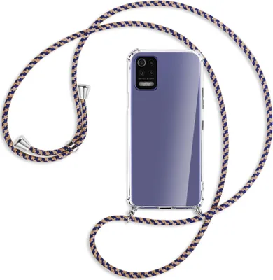 Produktbild von Handykette Backcover-Schutzhülle mit Band (Metall silberfarben) für LG K52 / K62 / Q52 - blau+beige