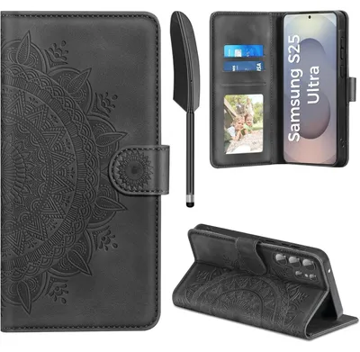 Produktbild von Handyhülle Flip Wallet für Samsung Galaxy S25 Ultra, Kunstleder, Schwarz