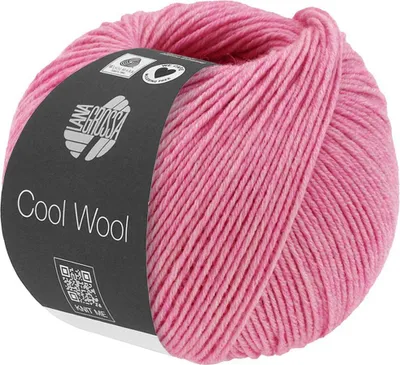 A ball of pink yarn with a label.
