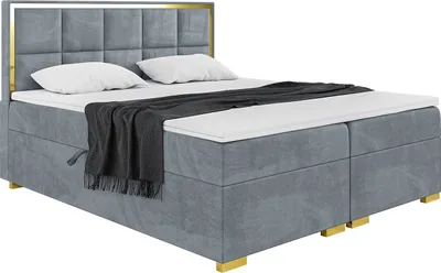 Produktbild von MEBLINI Boxspringbett mit Bettkasten - Gepolstert Doppelbett mit Matratze und Topper - Polsterbett mit Stauraum - Bett mit Kopfteil - Dani Gold - 180x200 - H4/Grau Samt