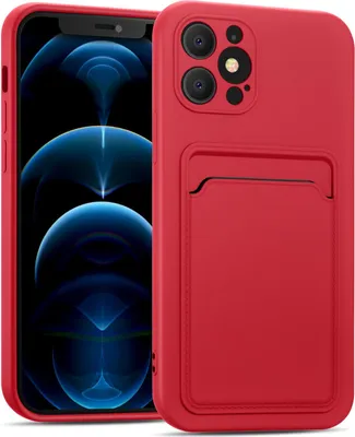 Zdjęcie produktu dla Etui na telefon komórkowy Apple iPhone 12 Pro Max silikonowe etui ochronne z kieszenią na kartę Slim Wallet Case, czerwone