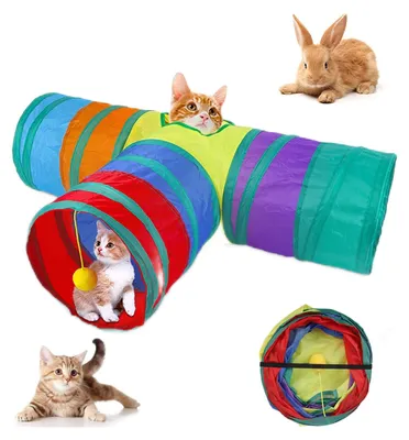 3-Wege-Katzentunnel, Polyester, aufklappbar, für Katzen & Kaninchen