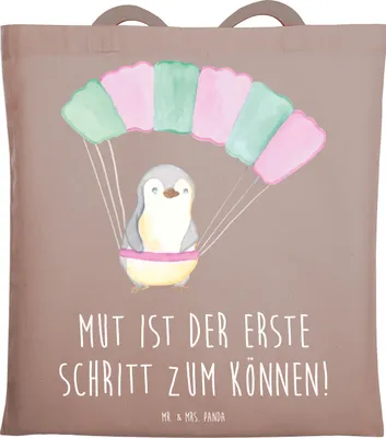 Produktbild von Mr. & Mrs. Panda Tote Bag Sich in einer neuen Sportart versuchen - Braun Pastell - Geschenk, Selbstvertrauen, Spaß am Sport, Herausforderungen, Einkaufstasche, Unitasche