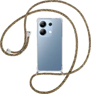 Produktbild von Handykette Backcover-Schutzhülle mit Band (Metall silberfarben) für Xiaomi Redmi Note 13 Pro 4G - braun+beige