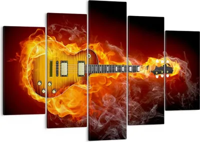 Produktbild von Bild auf Leinwand - Leinwandbild - Feuer Gitarre Instrument - 150x100cm - Wand Bild - Wanddeko - Leinwanddruck - Bilder - Kunstdruck - Wanddekoration - Leinwand bilder - Wandkunst - EA150x100-0197