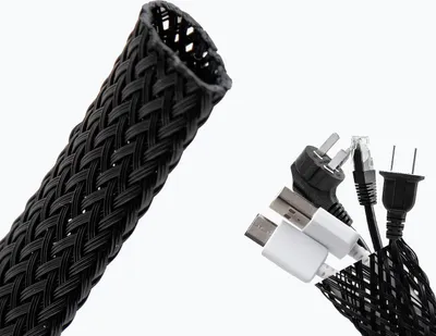 Produktbild von Intirilife Kabelschlauch selbstschließend gewebt in Schwarz - 10 - 27 mm - Länge 3 Meter - Flexibler Kabelkanal zuschneidbare Kabelhülle für Kabelmanagement Kabelmantel