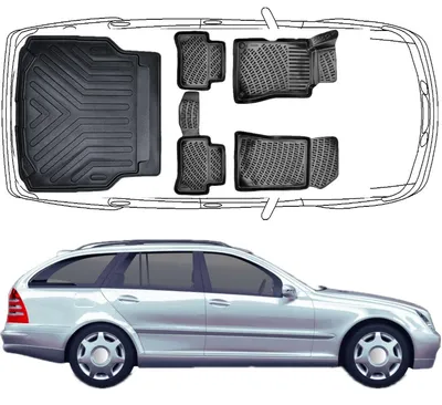 Produktbild von 3D Fußmatten & Kofferraumwanne Auto Set Kompatibel mit Mercedes C Klasse S203 W203 T-Modell