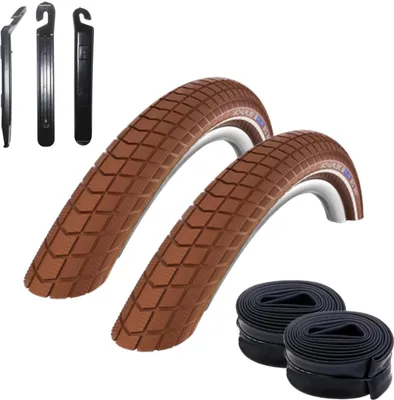 Obrázok produktu pre 2 x Schwalbe Big Ben plášte na bicykel s reflexom v hnedej farbe 55-559 (26 x 2,15) + 2 duše Schwalbe SV13 vrátane 3 pák na pneumatiky