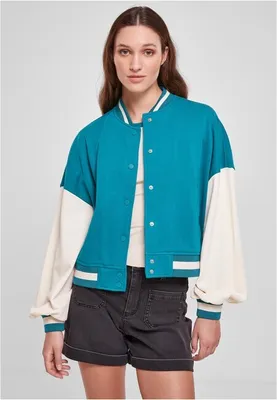 Produktbild von Damen Collegejacke Urban Classics Oversized 2-Tone College Terry Jacke, Farbe: wassergrün/hellbeige - Größe: 4XL