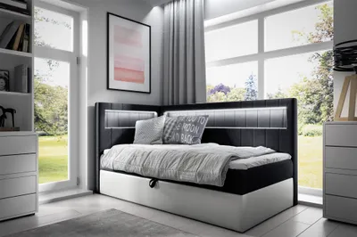 Produktbild von Boxspringbett Gästebett Kinderbett FABIAN Nr.3 100x200cm Weiss-Schwarz Seite Links