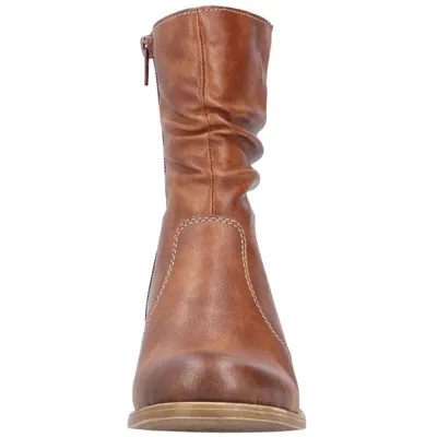 Produktbild von Rieker Damen Stiefelette Blockabsatz Warmfutter Reißverschluss Raffung 76581, Größe:41 EU, Farbe:Braun