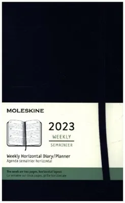 Zdjęcie produktu dla Kalendarz tygodniowy Moleskine na rok 2023, format A5, jeden tydzień na dwie strony, układ poziomy, kolor: szafir
