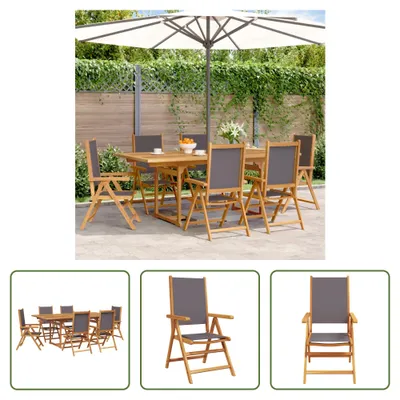 Produktbild von The Living Store 7-tlg. Garten-Essgruppe Stoff und Massivholz Anthrazit