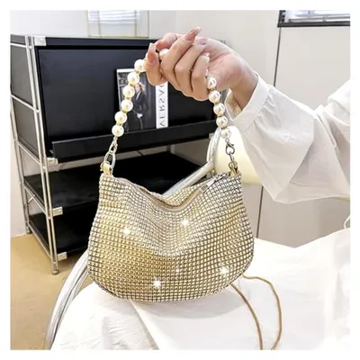 Produktbild von Praktische Perlen-Clutch mit goldenen Strasssteinen für festliche Anlässe