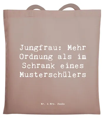 Produktbild von Mr. & Mrs. Panda Tote Bag Spruch Jungfrau Ordnung - Braun Pastell - Geschenk, Jutetasche, Geschenke Astrologie, Sternzeichen, Perfektionismus, Kreativ, Detailverliebtheit