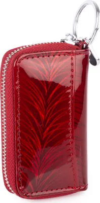 Zdjęcie produktu dla Etui Na Klucze Damskie Lakierowane ze skóry naturalnej eleganckie brelok Czerwone Piórka