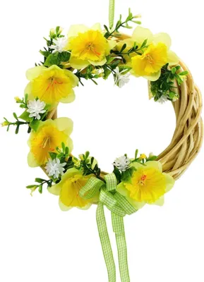 Obrázok produktu pre Prútený veniec s narcismi, zelený Ø20 cm