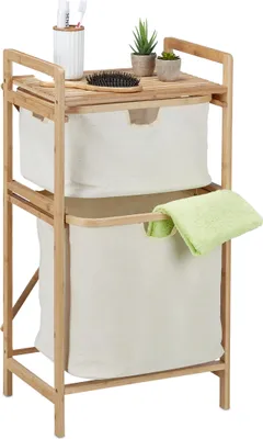 Badregal mit Wäschekorb, Bambus, 2 Körbe, 85x44x33 cm, natur/beige