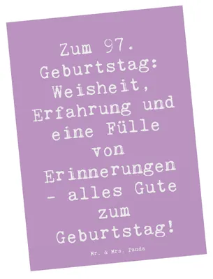 Produktbild von Mr. & Mrs. Panda Postkarte Spruch 97. Geburtstag - Lavendeltraum - Geschenk, Happy Birthday, Alter, Dankbarkeit, besondere Anlässe, Erfahrung, Ansichtskarte, Fotokarte
