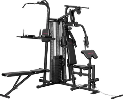 Produktbild von Multifunktions-Trainingsstation, Heimfitness-Maschine für über 10 Übungen, Gewichte, anpassbare Fitnessbank, Schwarz