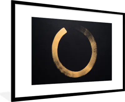 Produktbild von MuchoWow® MuchoWow® Gerahmtes Poster Goldener Kreis auf dunklem Hintergrund 90x60 cm - Poster mit zchwarzem Bilderrahmen - Wanddekoration - Fotos
