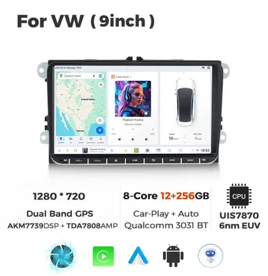 Imagen del producto de Radio para coche multimedia - Estéreo para automóvil - Sistema de navegación - Radio de 2 DIN - Radio con pantalla táctil - Pantalla de 9 pulgadas