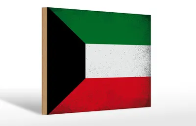 Produktbild von Holzschild Flagge Kuwait 30x20cm Flag of Kuwait Vintage