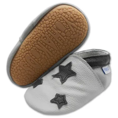Produktbild von YIHAKIDS Baby Krabbelschuhe Leder 18-24 Monate Jungen Mädchen Sternmotiv Grau Schwarz