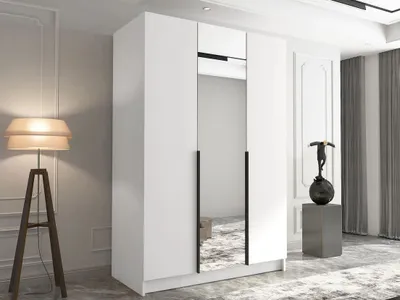 Obrázek produktu pro Vysoká šatní skříň 150 cm se zrcadlem SHEELA 2 - bílá / černá