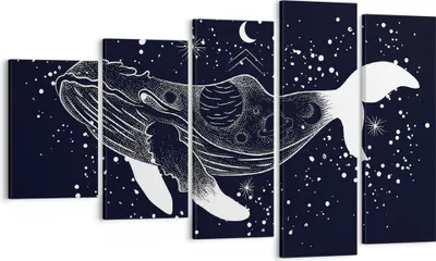 Produktbild von Bild auf Leinwand - Leinwandbild - 5 Teile - Wal Schwarzweiß Grafik - 100x60cm - Wand Bild - Wanddeko - Wandbilder - Leinwanddruck - Bilder - Wanddekoration - Leinwand bilder - EG100x60-4870