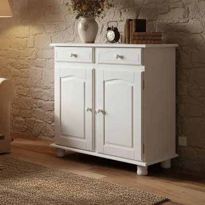 Image de Pallare - Buffet, 88x43x87h cm Blanc, 2 Tiroirs