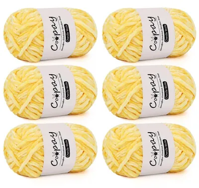 Obrázok produktu pre Chenilleová priadza na háčkovanie a pletenie, 6 x 100 g, hrubá, nadýchaná, jemná, žltá