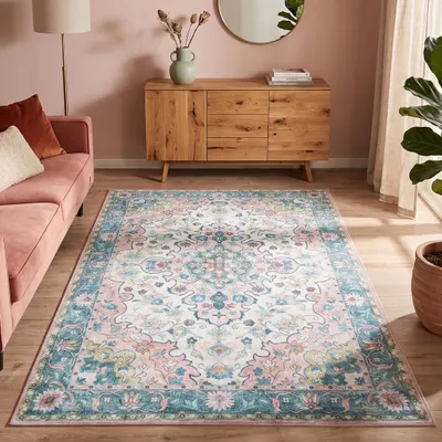 Produktbild von Volero - Teppich Vintage - Lily Oriental Blau Rosa - 140x200 cm - Wohnzimmer, Esszimmer, Schlafzimmer - Klassik