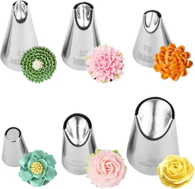 Produktbild von Spritzbeutelspitzen 6 Stück, Edelstahl, für Kuchendekoration
