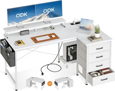 Obrázok produktu pre Stôl ODK v tvare L s nabíjacím portom USB, elektrickou zásuvkou, 4 zásuvkami