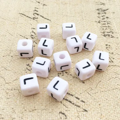 Produktbild von Buchstaben Perlen, 30 Stück, 6x6 mm, weiß mit schwarz, eckig, Buchstabe L